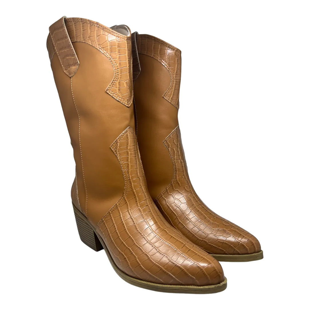 Bota Western Cano Médio Marrom Lizi e Lizi