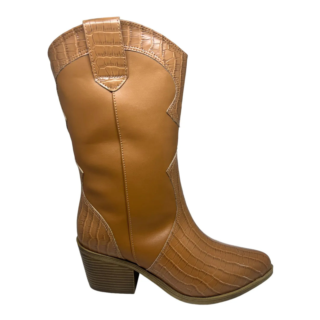 Bota Western Cano Médio Marrom Lizi e Lizi