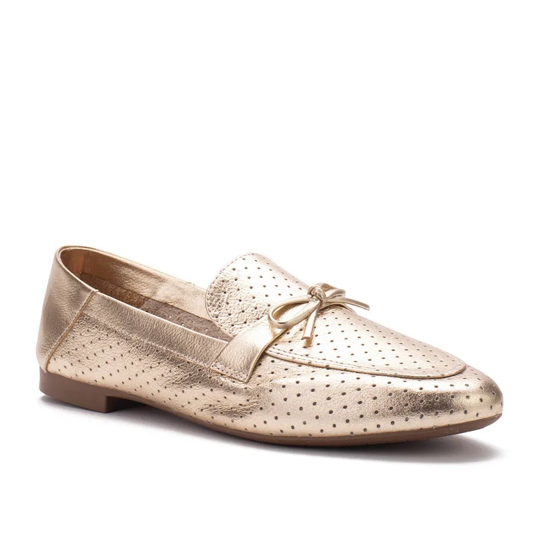 Mocassim em Couro Lia Line Dourado