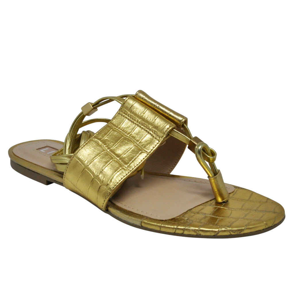 Rasteira Ouro Lia Line - Elegância com Toque Dourado