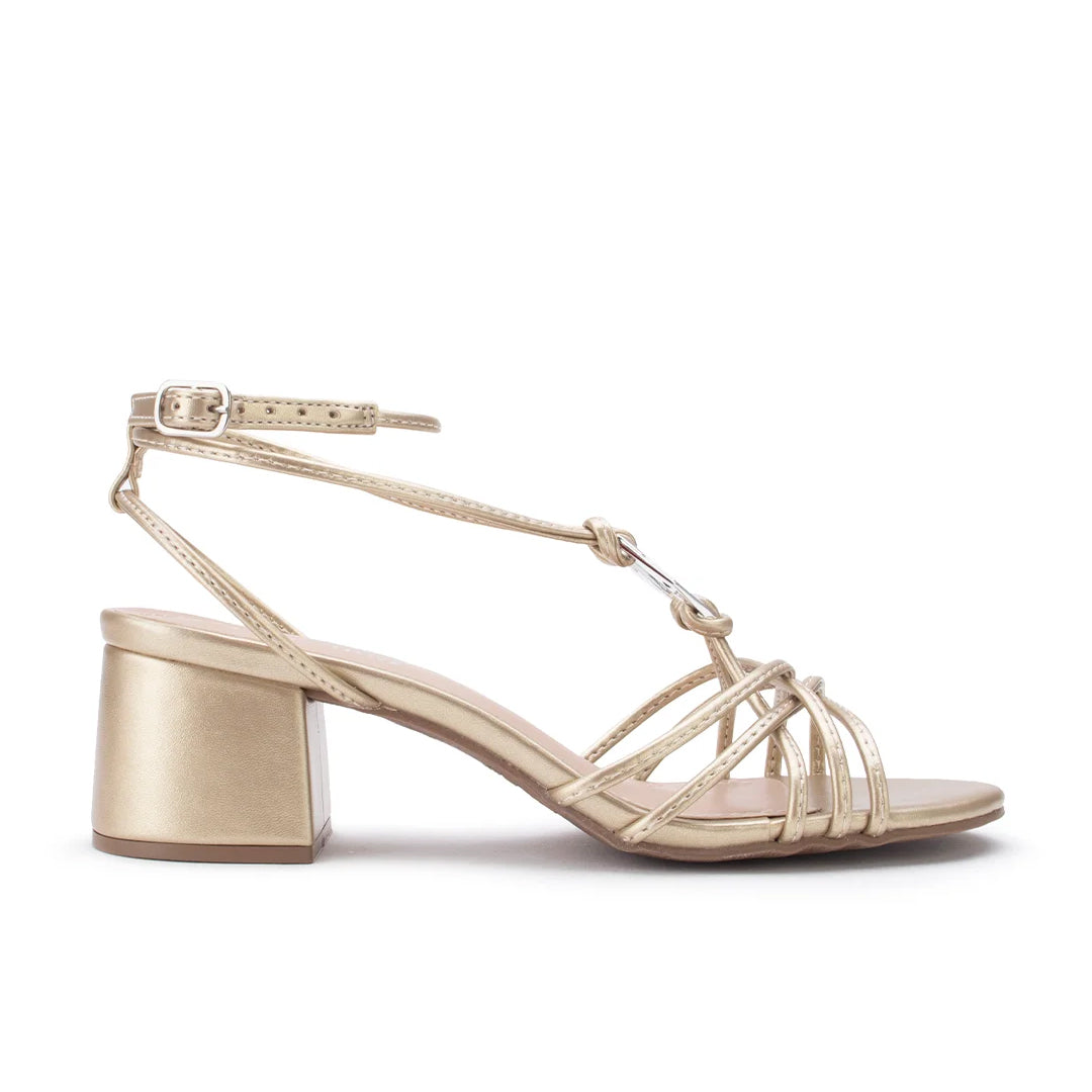 Sandália Lia Line Dourado com Tiras e Salto Quadrado