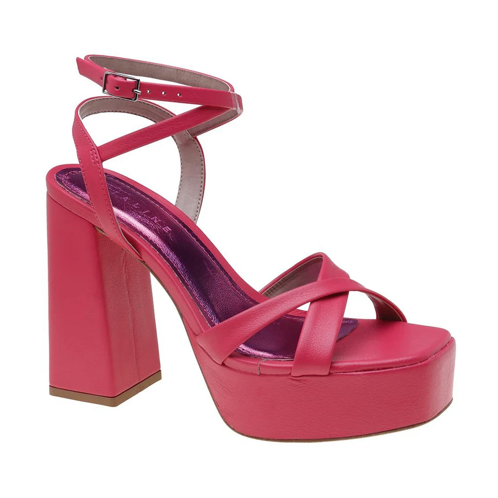 Sandália Salto Alto Quadrado Coral Lia Line - Brilho Coral Inconfundível