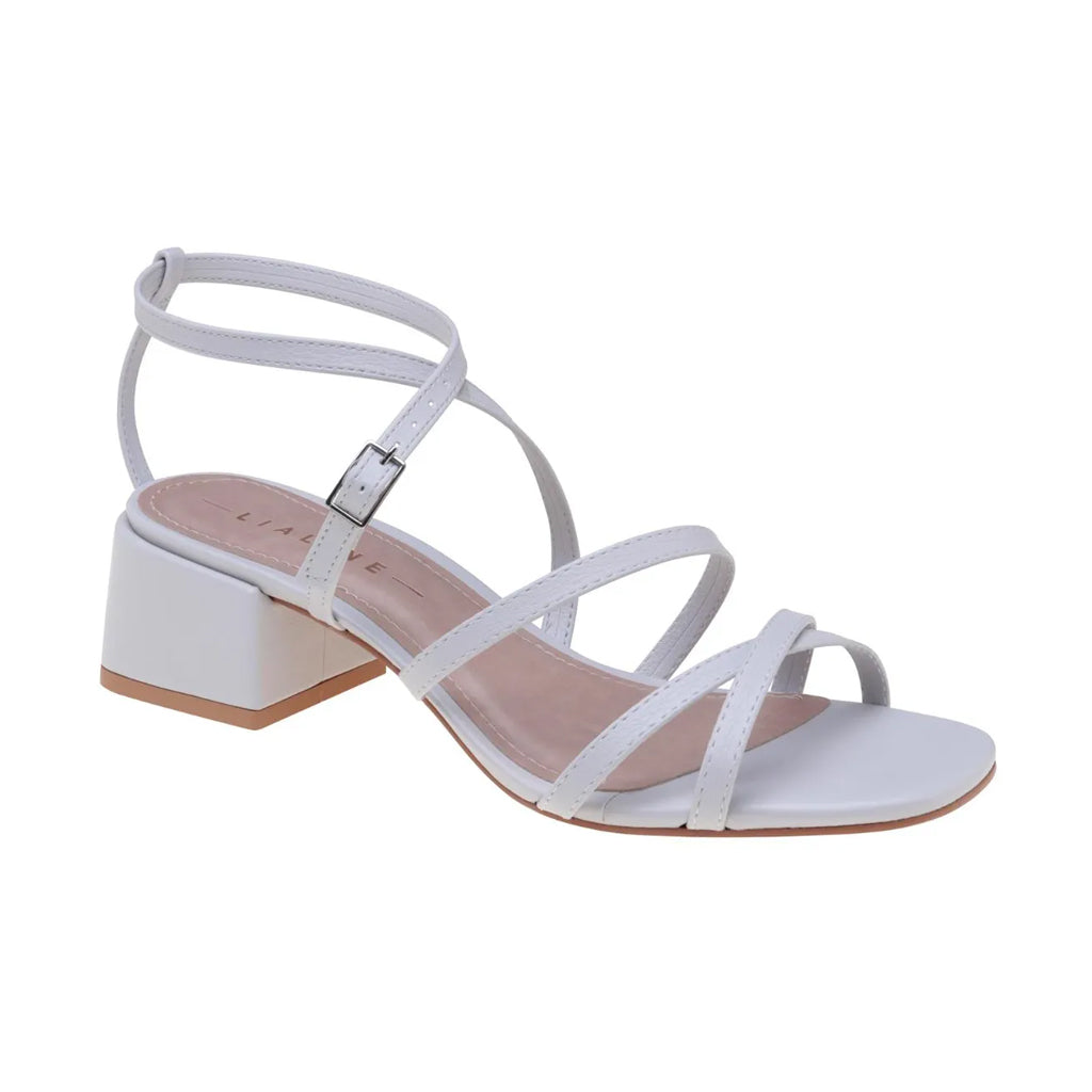 Sandália Salto Médio Off White Lia Line - Elegância em Cada Detalhe