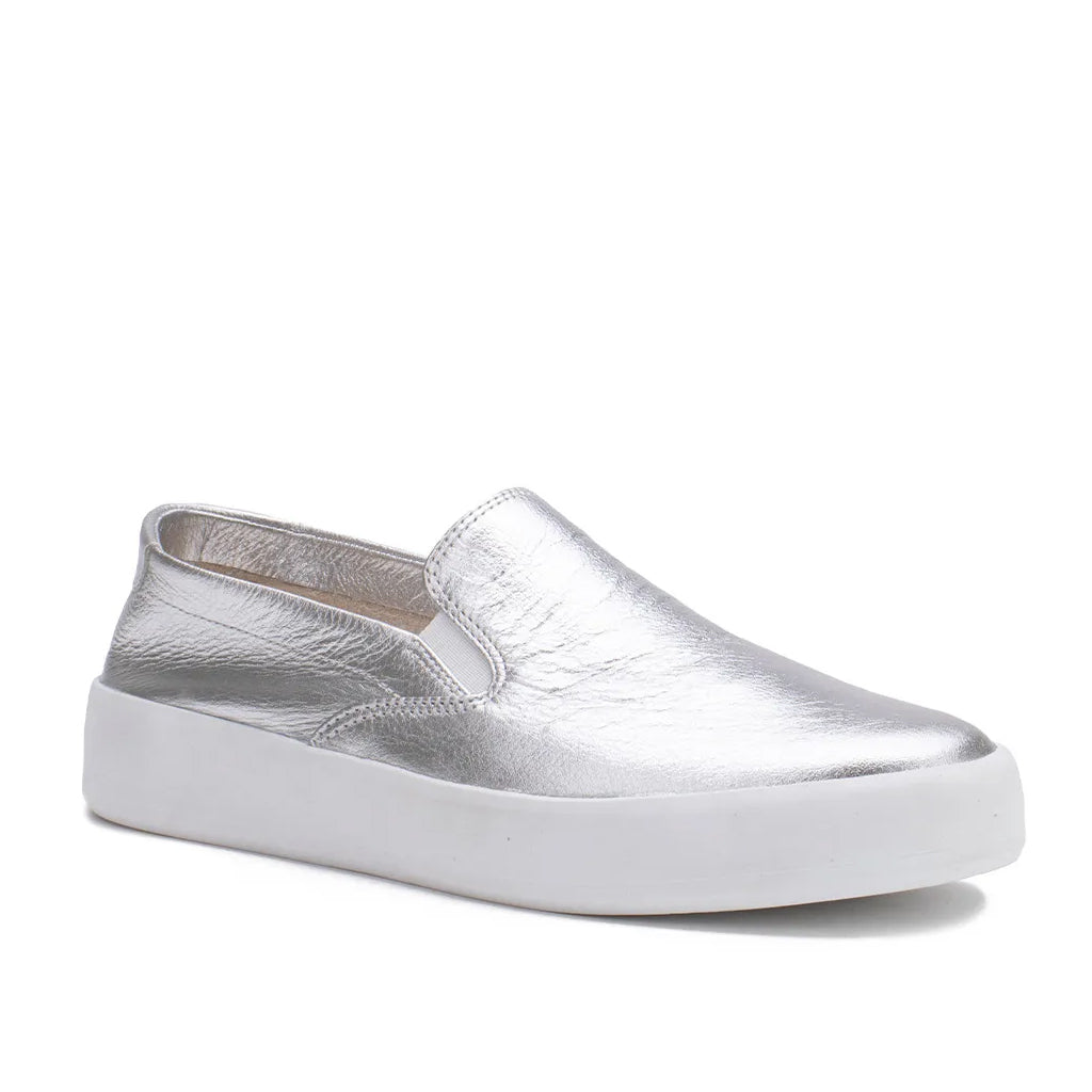 Slip-On Lia Line Prata em Couro Metalizado